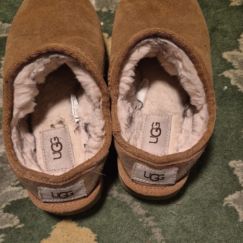 UGG Tan Suede Shearling-Lined Slip-On Clogs